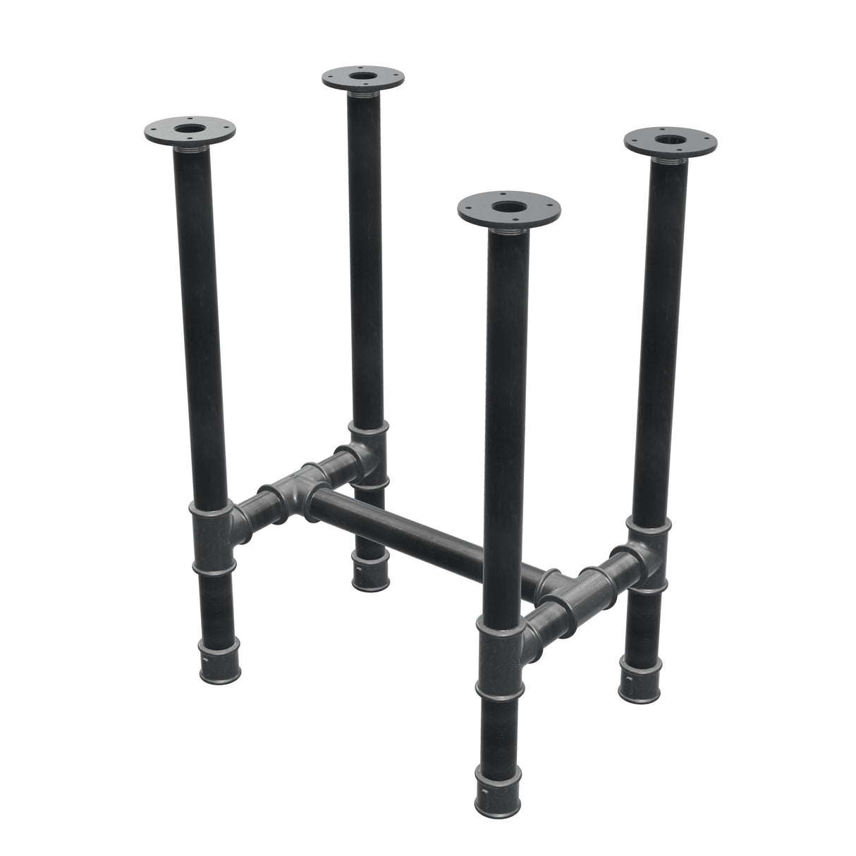Base de mesa de jantar, estrutura em H, ferro fundido e aço Ø 42 mm, 56 × 41 cm, altura 74 cm