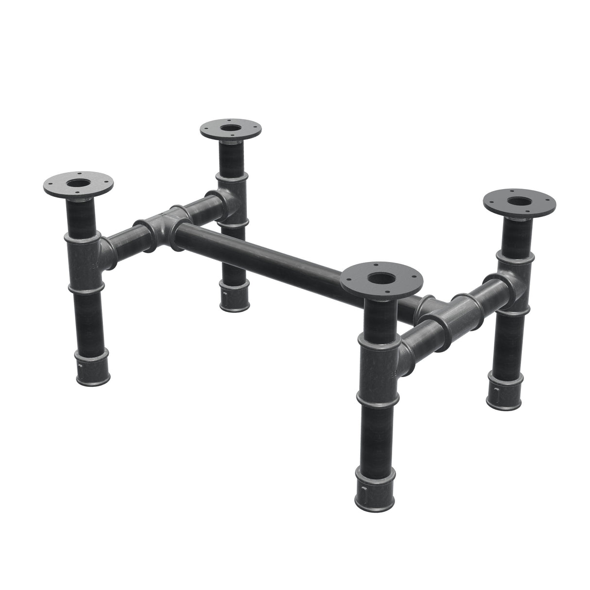 Base de mesa de centro, estrutura em H, ferro fundido e aço Ø 42 mm, 66 × 45 cm, altura 34 cm