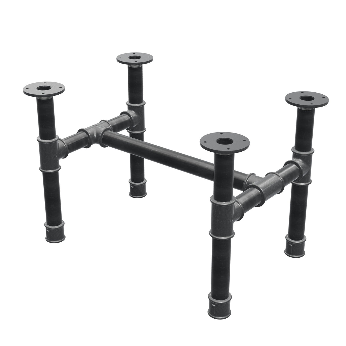 Base de mesa de centro, estrutura em H, ferro fundido e aço Ø 42 mm, 66 × 45 cm, altura 44 cm