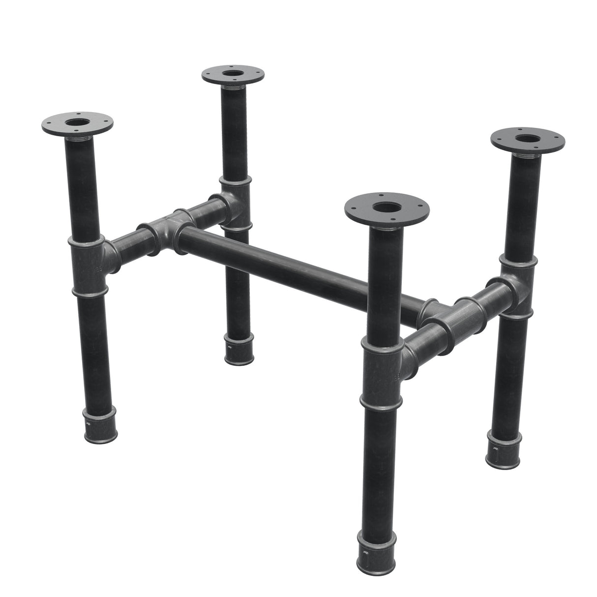 Base de mesa de centro, estrutura em H, ferro fundido e aço Ø 42 mm, 66 × 45 cm, altura 54 cm