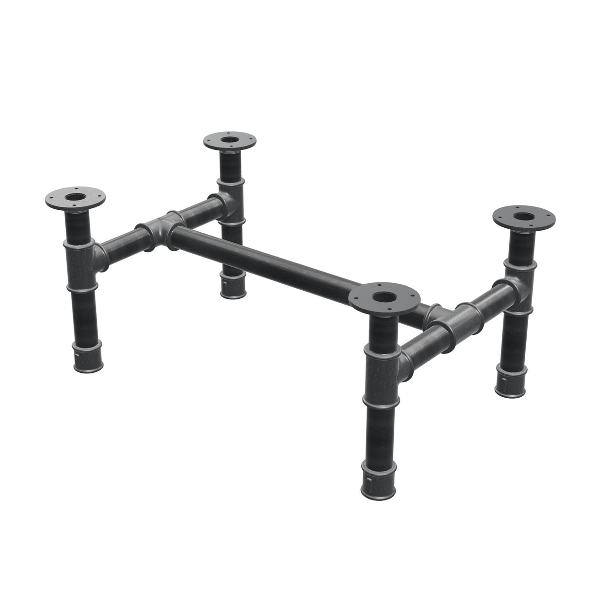 Base de mesa de centro, estrutura em H, ferro fundido e aço Ø 42 mm, 76 × 51 cm, altura 34 cm