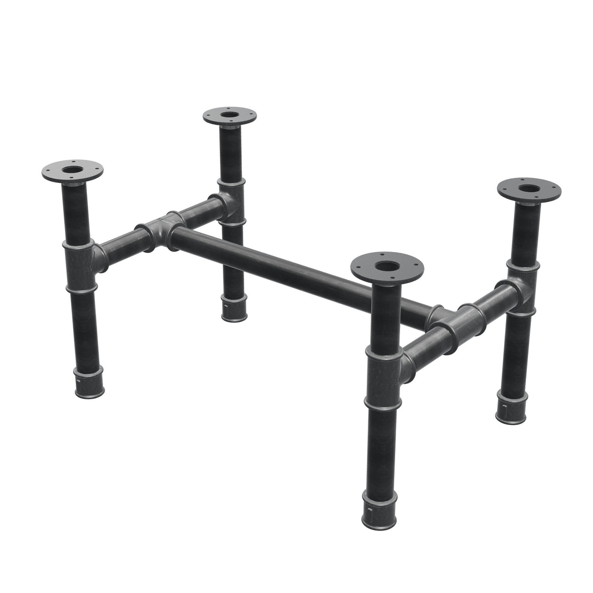 Base de mesa de centro, estrutura em H, ferro fundido e aço Ø 42 mm, 76 × 51 cm, altura 44 cm