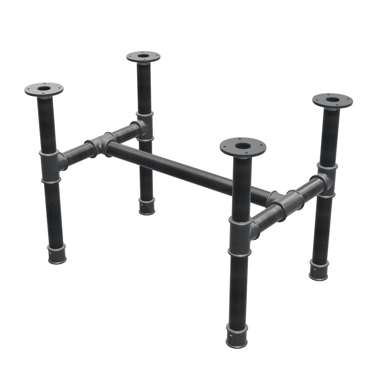 Base de mesa de centro, estrutura em H, ferro fundido e aço Ø 42 mm, 76 × 51 cm, altura 54 cm
