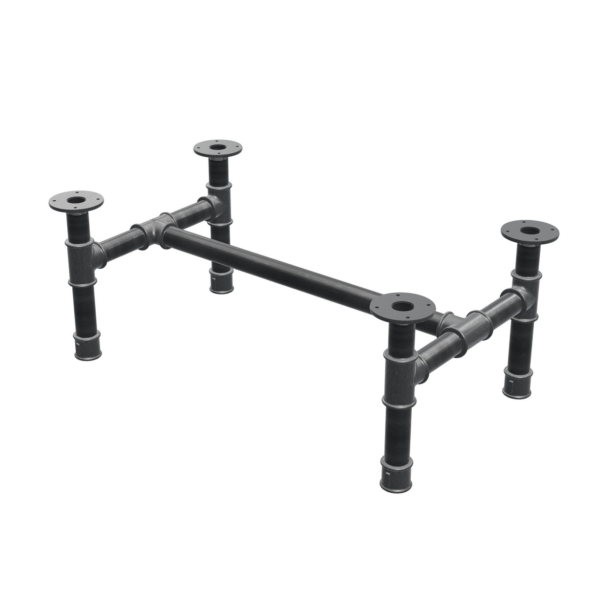 Base de mesa de centro, estrutura em H, ferro fundido e aço Ø 42 mm, 86 × 51 cm, altura 34 cm