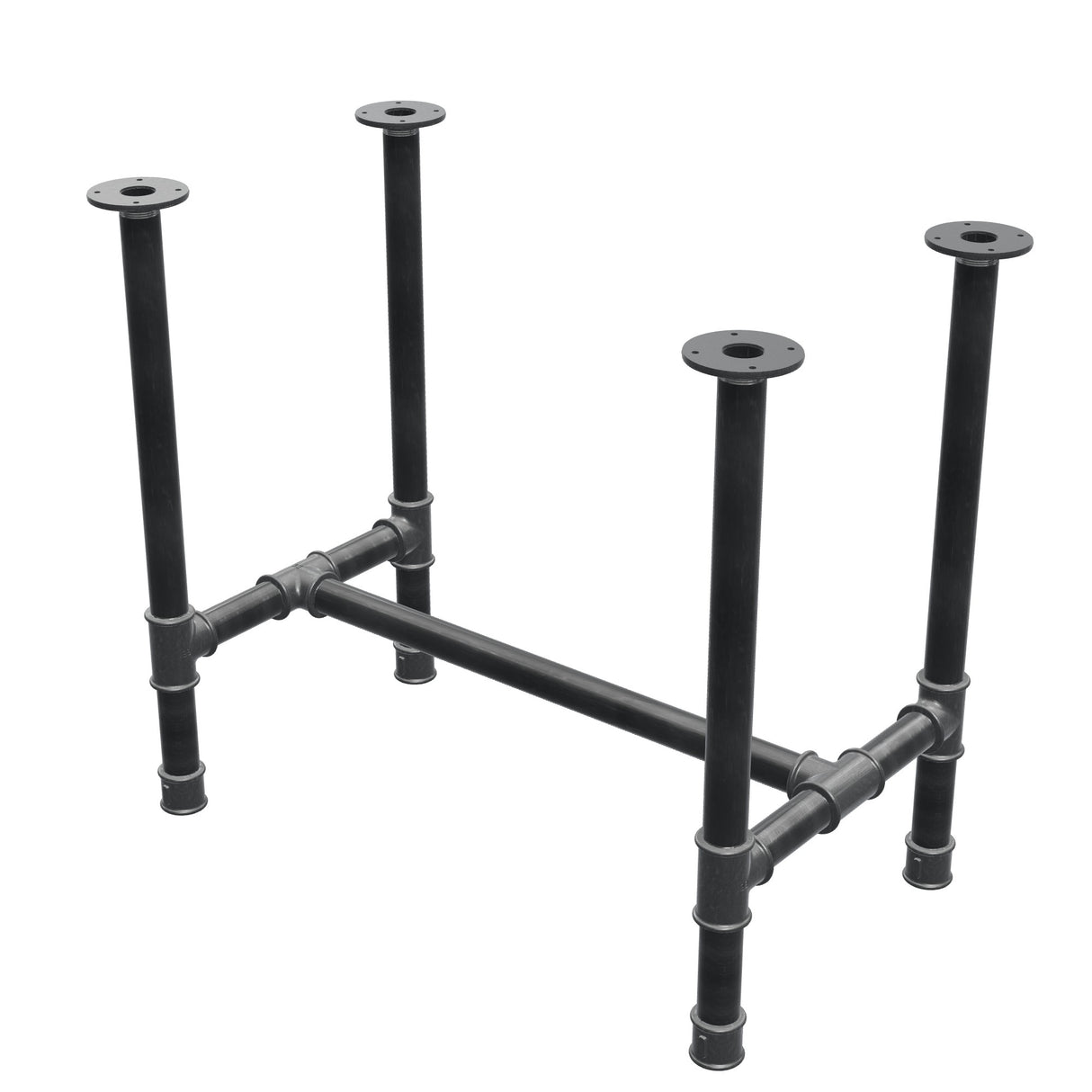 Base de mesa de jantar, estrutura em H, ferro fundido e aço Ø 42 mm, 86 × 51 cm, altura 74 cm