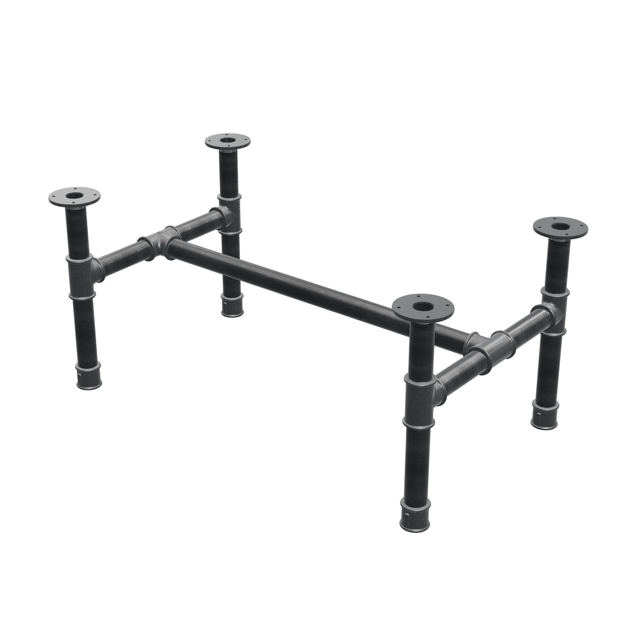 Base de mesa de centro, estrutura em H, ferro fundido e aço Ø 42 mm, 96 × 57 cm, altura 44 cm