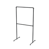 Portant à vêtements autoportant double niveau en tuyaux de plomberie noirs Ø 27 mm — largeur 90 cm, hauteur 176 cm, vue de trois quarts sur fond blanc