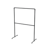 Portant à vêtements autoportant double niveau en tuyaux de plomberie noirs Ø 27 mm — largeur 120 cm, hauteur 176 cm, vue de trois quarts sur fond blanc