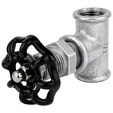 Acessório estilo válvula de 1/2'' com volante preto de 52 mm, porca de aço inoxidável, acessório em ferro fundido galvanizado