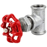 Acessório estilo válvula de 1/2'' com volante vermelho de 52 mm, porca de aço inoxidável, acessório em ferro fundido galvanizado