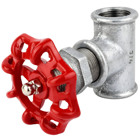 Acessório estilo válvula de 3/4'' com volante vermelho de 72 mm, porca de aço inoxidável, acessório em ferro fundido galvanizado