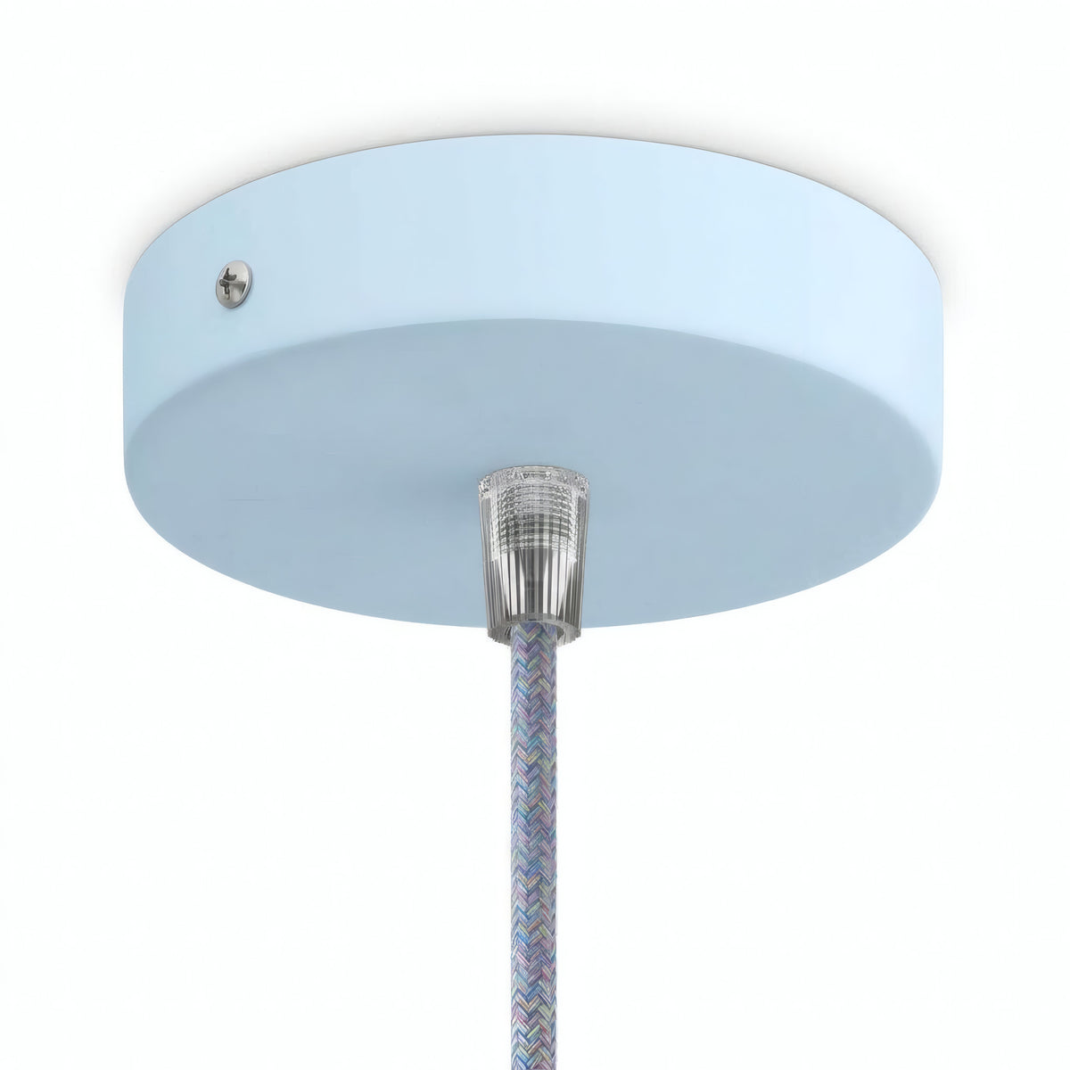 Florão cilíndrico em metal, Ø 120 mm — Cónico em termoplástico / Azul céu