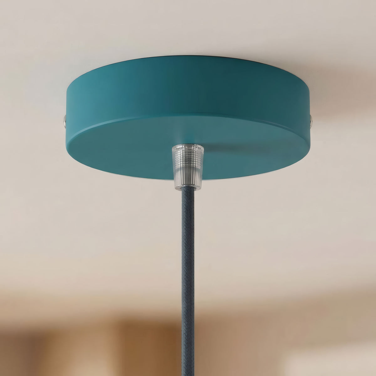 Florão cilíndrico em metal, Ø 120 mm — Cónico em termoplástico / Azul petróleo