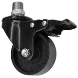 Rodízio industrial preto com travão e roda em ferro fundido de 75 mm, rosca macho, acessório em ferro fundido galvanizado