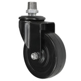 Rodízio giratório industrial preto com roda em borracha de 100 mm, 1/2'' (15x21mm) macho, acessório em ferro fundido galvanizado