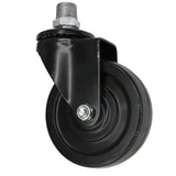 Rodízio giratório industrial preto com roda em borracha de 100 mm, rosca macho, acessório em ferro fundido galvanizado