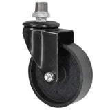 Rodízio giratório industrial preto com roda em ferro fundido de 100 mm, 1/2'' (15x21mm) macho, acessório em ferro fundido galvanizado