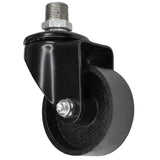 Rodízio giratório industrial preto com roda em ferro fundido de 75 mm, rosca macho, acessório em ferro fundido galvanizado