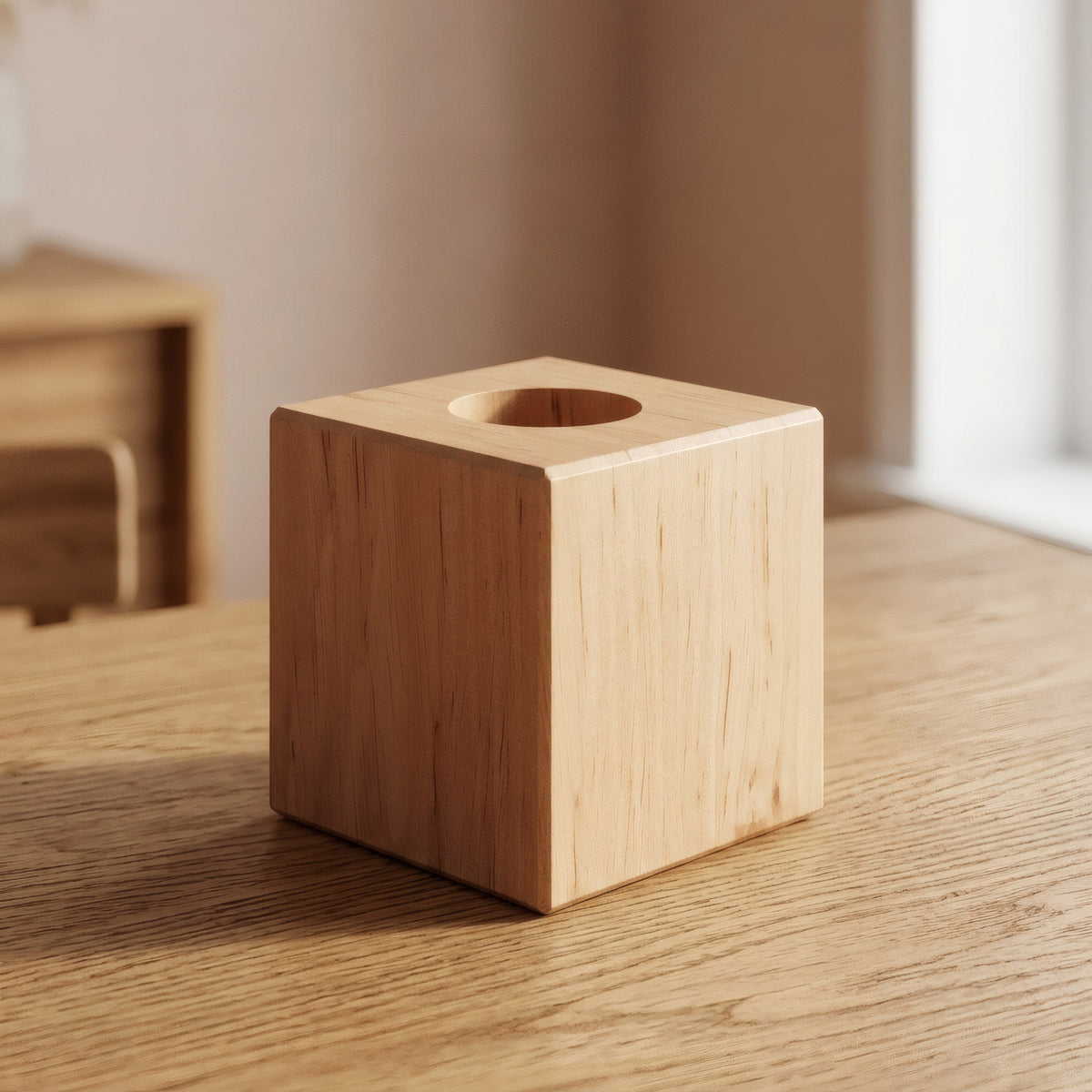 Base de candeeiro cubo em amieiro para casquilho E27