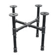 Base de mesa de centro industrial em ferro fundido, pés em cruz, 38 × 38 cm, altura 32 cm, vista de três quartos