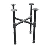 Base de mesa de centro industrial em ferro fundido, pés em cruz, 38 × 38 cm, altura 42 cm, vista de três quartos