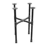 Base de mesa de centro industrial em ferro fundido, pés em cruz, 38 × 38 cm, altura 52 cm, vista de três quartos