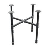 Base de mesa de centro industrial em ferro fundido, pés em cruz, 48 × 48 cm, altura 42 cm, vista de três quartos