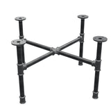 Base de mesa de centro industrial em ferro fundido, pés em cruz, 58 × 58 cm, altura 32 cm, vista de três quartos