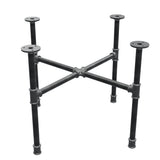 Base de mesa de centro industrial em ferro fundido, pés em cruz, 58 × 58 cm, altura 42 cm, vista de três quartos