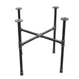 Base de mesa de centro industrial em ferro fundido, pés em cruz, 58 × 58 cm, altura 52 cm, vista de três quartos