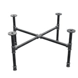 Base de mesa de centro industrial em ferro fundido, pés em cruz, 68 × 68 cm, altura 32 cm, vista de três quartos