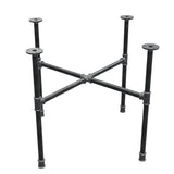 Base de mesa de centro industrial em ferro fundido, pés em cruz, 68 × 68 cm, altura 52 cm, vista de três quartos