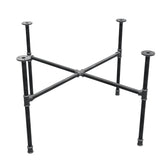 Base de mesa de centro industrial em ferro fundido, pés em cruz, 88 × 88 cm, altura 52 cm, vista de três quartos
