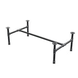 Base de mesa de centro industrial em ferro fundido, em H, 101 × 55 cm, altura 32 cm, vista de três quartos