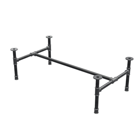 Base de mesa de centro industrial em ferro fundido, em H, 101 × 55 cm, altura 32 cm, vista de três quartos