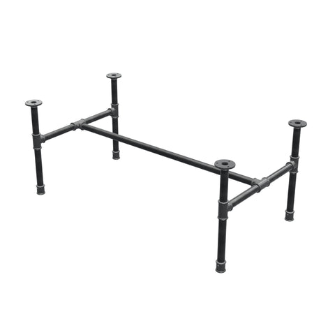 Base de mesa de centro industrial em ferro fundido, em H, 101 × 55 cm, altura 42 cm, vista de três quartos