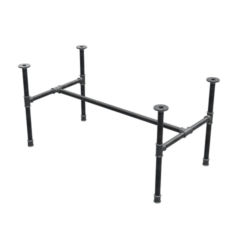 Base de mesa de centro industrial em ferro fundido, em H, 101 × 55 cm, altura 52 cm, vista de três quartos