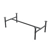 Base de mesa de centro industrial em ferro fundido, em H, 111 × 55 cm, altura 32 cm, vista de três quartos