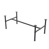 Base de mesa de centro industrial em ferro fundido, em H, 111 × 55 cm, altura 42 cm, vista de três quartos