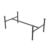 Base de mesa de centro industrial em ferro fundido, em H, 111 × 65 cm, altura 42 cm, vista de três quartos