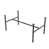 Base de mesa de centro industrial em ferro fundido, em H, 111 × 65 cm, altura 52 cm, vista de três quartos