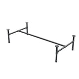 Base de mesa de centro industrial em ferro fundido, em H, 131 × 65 cm, altura 32 cm, vista de três quartos