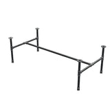Base de mesa de centro industrial em ferro fundido, em H, 131 × 65 cm, altura 42 cm, vista de três quartos