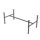 Base de mesa de centro industrial em ferro fundido, em H, 131 × 65 cm, altura 52 cm, vista de três quartos