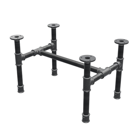 Base de mesa de centro industrial em ferro fundido, em H, 51 × 35 cm, altura 32 cm, vista de três quartos