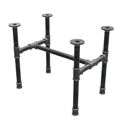 Base de mesa de centro industrial em ferro fundido, em H, 51 × 35 cm, altura 42 cm, vista de três quartos