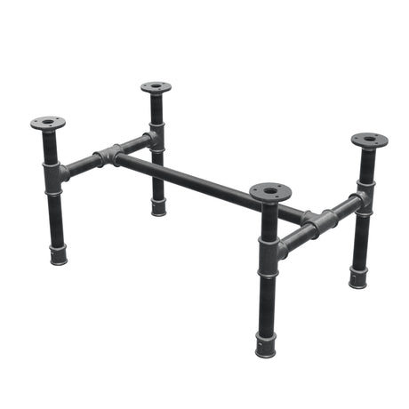 Base de mesa de centro industrial em ferro fundido, em H, 61 × 39 cm, altura 32 cm, vista de três quartos