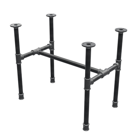 Base de mesa de centro industrial em ferro fundido, em H, 61 × 39 cm, altura 52 cm, vista de três quartos
