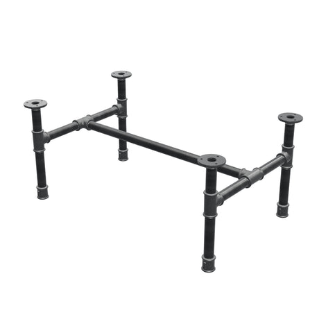 Base de mesa de centro industrial em ferro fundido, em H, 71 × 45 cm, altura 32 cm, vista de três quartos