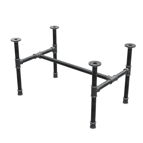 Base de mesa de centro industrial em ferro fundido, em H, 71 × 45 cm, altura 42 cm, vista de três quartos